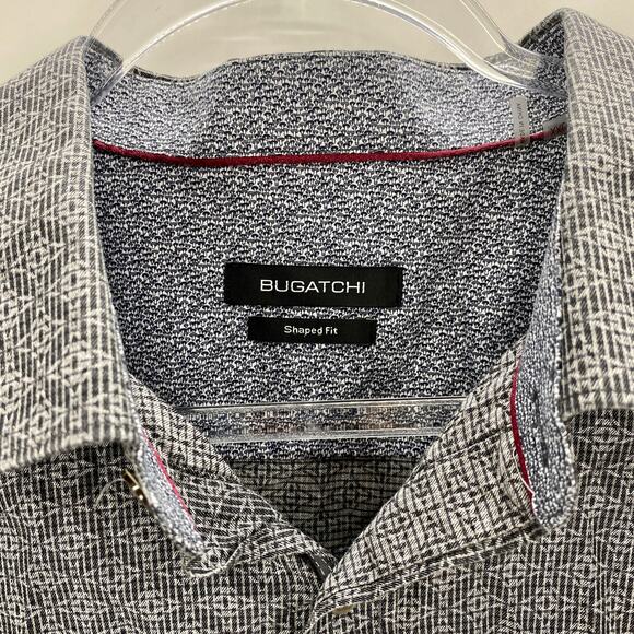 BUGATCHI Mens Button Up Long Sleeve Shirt Size XXL Cotton Micro Pattern Office - Picture 3 of 9